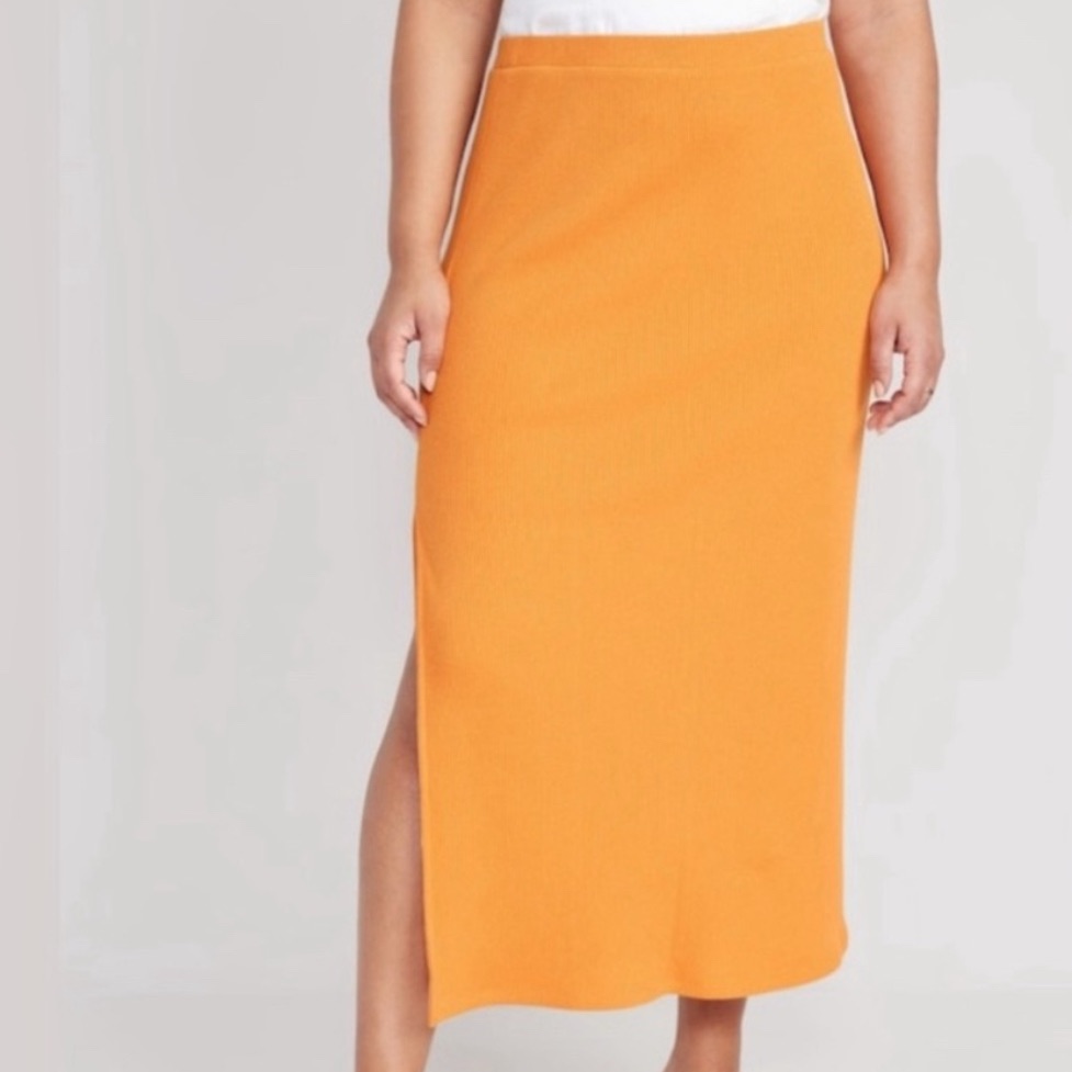Old Navy Ribbed Knit Pull On Maxi Skirt Papaya Orange Women’s 3x Xxxl New